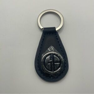 Gianni Bernini Deep Navy Leather Keychain with Silver Tone Emblem